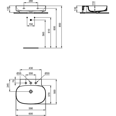 LINDA-X Umywalka 60 3TH NOF GRND GLS