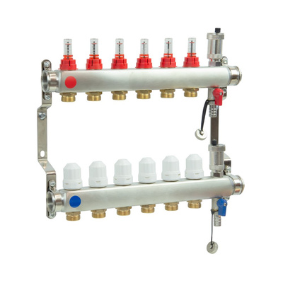 PHA-127 15-obwodowy PN6 Rozdzielacz ze stali nierdzewnej z odpowietrznikiem automatycznym do ogrzewania podłogowego