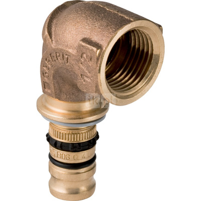 Kolano 90' GEBERIT Mepla, brąz / Cu, 2'' x 63 mm (GW x końcówka wciskowa), (głębokość: 52 mm) z uszczelką