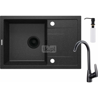 Zlew. corio grafit granit + bateria bmo n62m nero + osprzęt space-saver nero + dozownik