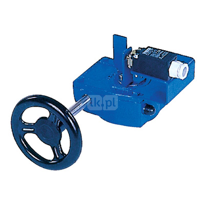 Ręczna przekładnia ślimakowa, smarowana fabrycznie - dożywotnio, napędzana kółkiem ręcznym wyposażona w jeden wyłącznik krańcowy DN250