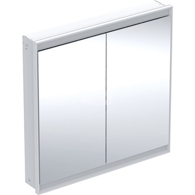 Szafka z lustrem Geberit ONE z ComfortLight i dwojgiem drzwi, montaż podtynkowy, wysokość 90 cm: B=90cm, Biały / Aluminium malowane proszkowo