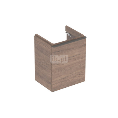 Szafka pod małą umywalkę Geberit Smyle Square, z jednymi drzwiami: 49.2x61.7x40.6cm, Orzech włoski hickory, Szerokość umywalki=50cm, Drzwi=Zawias po prawej