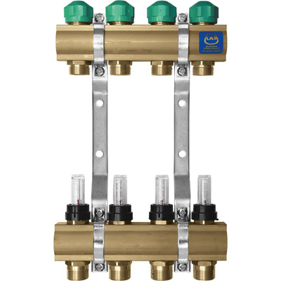 Rozdzielacz mosiężny z zaworami do siłowników i przepływomierzami (seria 75A) - 8 obwodów