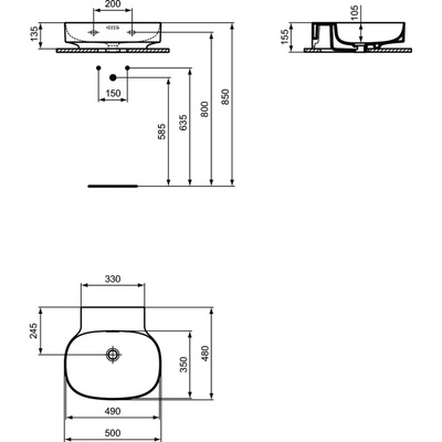 LINDA-X Umywalka 50cm B/O SLOT Z/P GL WH