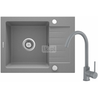 Zlew. zorba szary metalik granit 1k z/ko 580x440x164, 3,5" + osprzęt space-saver + bateria milin z wylewką "u"