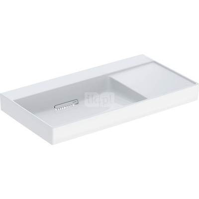 Umywalka GEBERIT ONE prostokątna, biała / KeraTect, 900mm, bez otworu na baterię, bez odpływu przelewowego, półka z prawej