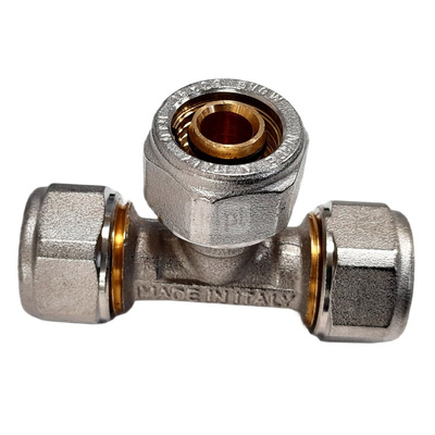 Trójnik QIK Skręcany do rur wielowarstwowych mosiądz 16 mm (złącze skręcane x złącze skręcane x złącze skręcane)