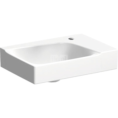 Umywalka GEBERIT Xeno2 prostokątna, biała, 400mm, otwór na baterię z prawej, bez odpływu przelewowego, półka z prawej