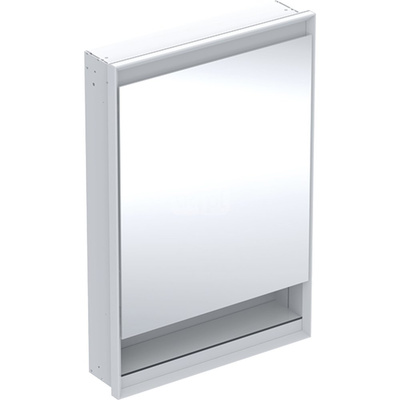 Szafka z lustrem Geberit ONE z wnęką i ComfortLight, z jednymi drzwiami, montaż podtynkowy, wysokość 90 cm: B=60cm, Biały / Aluminium malowane proszkowo, Drzwi=Zawias po lewej