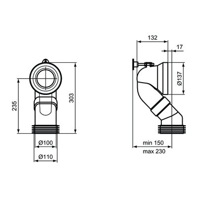 Kolanko 90 st. dł. 90mm z mocowaniem
