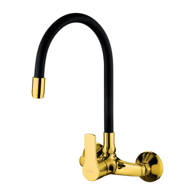 Bateria ścienna z elastyczną wylewką VERSO czarno/złoty