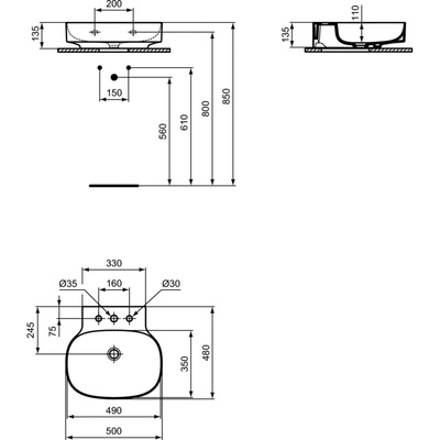 LINDA-X Umywalka 50 3TH NOF GRND GLS