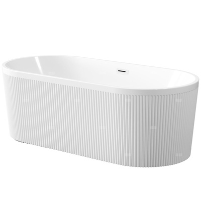 Wolnostojąca wanna ryflowana Glamour, 170 cm, w komplecie z syfonem i korkiem/odpływem w kolorze chrom