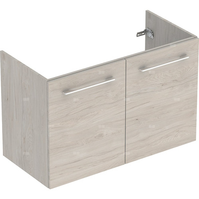 Szafka pod umywalkę meblową Geberit Selnova Square, slim, z dwoma drzwiami: B=98.8cm, Szerokość umywalki=100cm, H=63.5cm, T=50.2cm, Orzech włoski hickory jasny / Melamina, struktura drewna