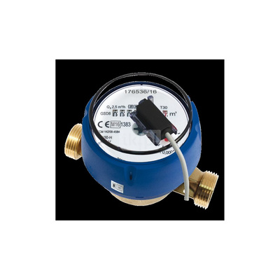 Wodomierz jednostrumieniowy suchobieżny z nadajnikiem impulsów REED SIMPLE, typu GSD8-R DN 20 Q3=4,0 m3/h R100/50, Tmax: 30st.C, L=130 mm