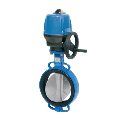 Przepustnica bezkołnierzowa SYLAX z napędem elektr. on/off SOCLA seria V 230V/50Hz, IP68, dysk: AISI316, wykładzina: EPDM, korpus: GG25 epoksyd., Pnom 1,0 MPa, tmax=120 st.C DN 350