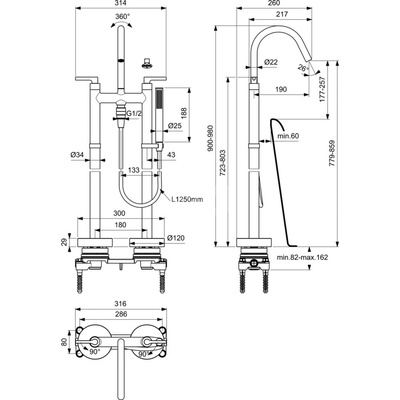 JOY NEO Bateria wannowo-natryskowa woln. LEVER CHR