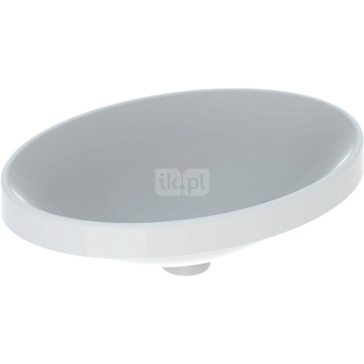 Umywalka GEBERIT Variform eliptyczna, biała, 550mm, bez otworu na baterię, wpuszczana w blat, bez odpływu przelewowego, bez półki