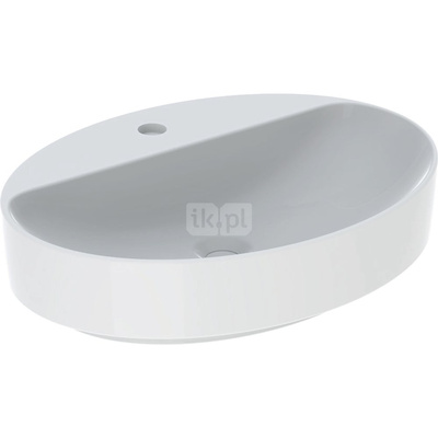 Umywalka GEBERIT Variform owalna, biała / KeraTect, 600mm, otwór na baterię na środku, stawiana na blat, bez odpływu przelewowego, półka od ściany