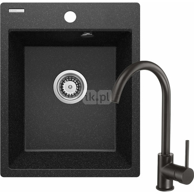 Zlew. corio grafit granit + bateria beu_b62e czarna + osprzęt space-saver