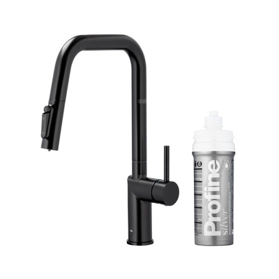 DUERO PURE STYLE PULL-OUT BATERIA KUCHENNA Z FUNKCJĄ FILTRACJI WODY I WYCIĄGANĄ WYLEWKĄ, CZARNA + ZESTAW FILTRUJĄCY PROFINE SILVER S