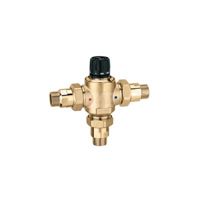 Regulowany termostatyczny zawór mieszający z wymiennym wkładem do systemów scentralizowanych. Z zaworami zwrotnymi 3/4"