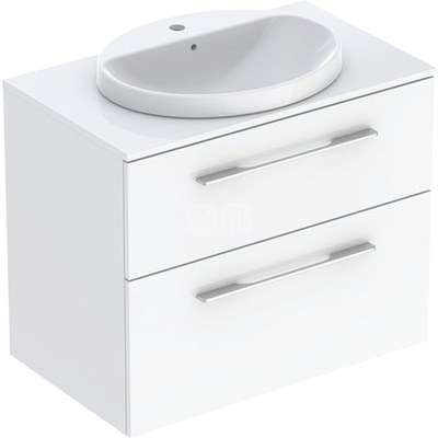 Geberit Selnova Square Zestaw szafki z blatem pod umywalkę, B79.1cm, H70.3cm, T50.2cm, z dwiema szufladami, biały, z umywalką wpuszczaną w blat, z przelewem, z otworem na baterię