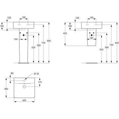 CONNECT UMYWALKA CUBE 40CM Z OTWOREM I Z