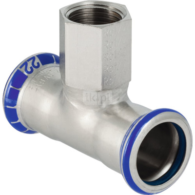 Trójnik GEBERIT Mapress Edelstahl FKM przejściowy 90' stal nierdzewna 28 mm x 3/4'' x 28 mm (mufa zaciskowa x GW x mufa zaciskowa)