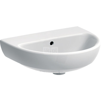 Umywalka GEBERIT Selnova owalna, biała, 500mm, bez otworu na baterię, z odpływem przelewowym, półka od ściany
