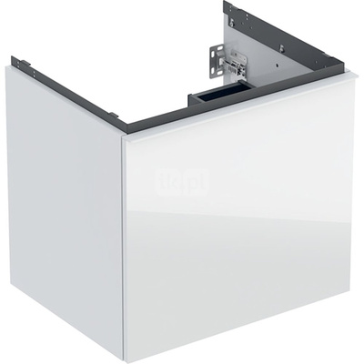 Szafka pod umywalkę Geberit Acanto, z szufladą i szufladą wewnętrzną: Szerokość umywalki=60cm, Korpus: biały / lakierowany na wysoki połysk, Front: biały / szkło błyszczące, Uchwyt: biały / powlekany proszkowo, matowy