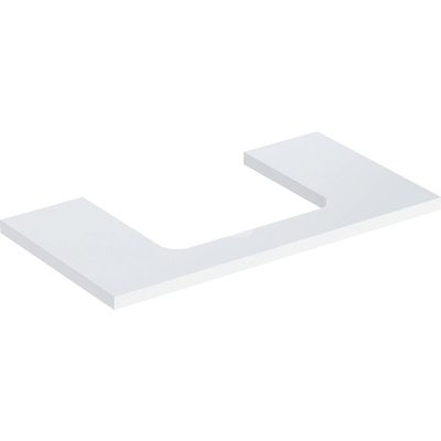 Blat pod umywalkę Geberit ONE z wycięciem, do prostokątnej umywalki nablatowej: B=89.4cm, Biały, Przekrój=Na środku, Lakierowany na wysoki połysk