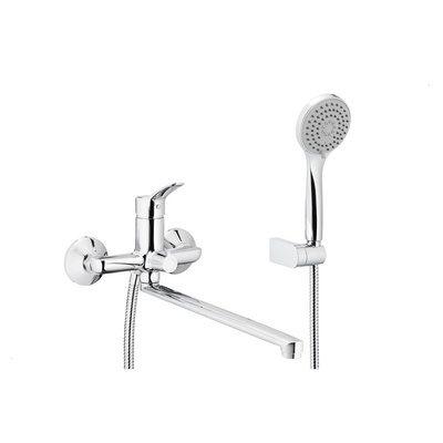 Bateria MORRIS umywalkowo-wannowa, ścienna z wylotem 350 mm i natryskiem punktowym, chrom