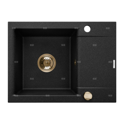 Zlewozmywak granitowy jednokomorowy z krótkim ociekaczem TESALIA czarny nakrapiany/złoty