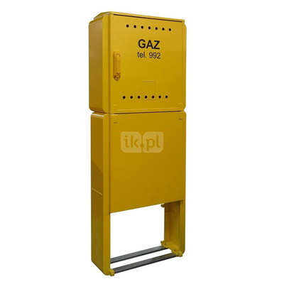 Skrzynka gazowa 600x600x250 wolnostojąca z laminatu + postument + monozłącze, RAL 1021 żółta, PSG, niskie ciśnienie