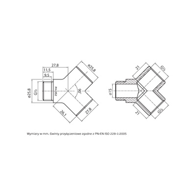 Trójnik PERFEXIM PHA-352 mosiądz (chrom) 1/2'' (GW x GZ x GW), PN16 bar