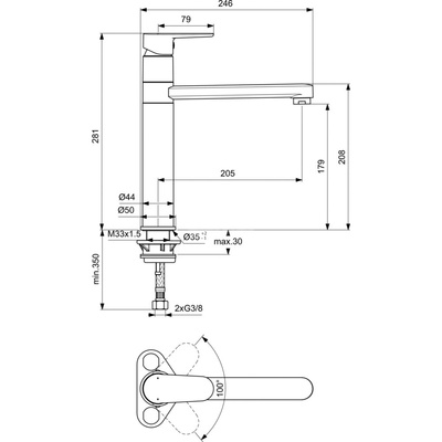 CERAFINE O BATERIA ZLEW. H180 TUB.SP SBLK