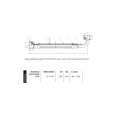Wąż przyłączeniowy elastyczny PERFEXIM PHA-9126 DN 8, GW x GW, 1/2'' x 1/2'', długość 500 mm