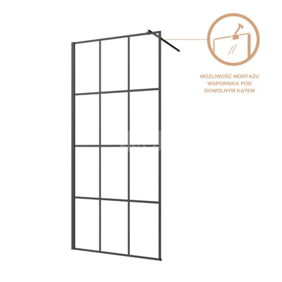 Kabina walk-in szkło - geometryczna kratka profil czarny