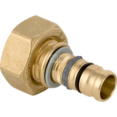 Złączka do rozdzielacza GEBERIT Mepla, mosiądz / mosiądz, 3/4'' x 20 mm (końcówka wciskowa x eurokonus), (głębokość: 6 mm) z uszczelką