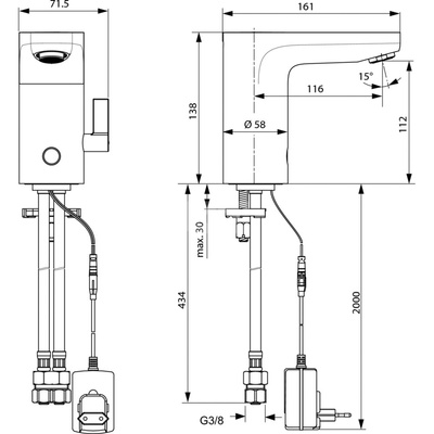 CERAPLUS Elektroniczna bateria umywalkowa stojąca z mieszaczem, zasilanie sieciowe