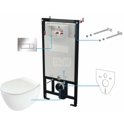 Miska wisząca silia biała + deska + stelaż + przycisk chrom