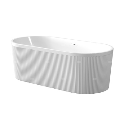 Wolnostojąca wanna ryflowana Glamour 170 cm, w komplecie z syfonem i korkiem/odpływem w kolorze białym