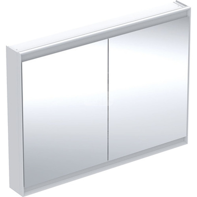Szafka z lustrem Geberit ONE z ComfortLight i dwojgiem drzwi, montaż natynkowy, wysokość 90 cm: B=120cm, Biały / Aluminium malowane proszkowo