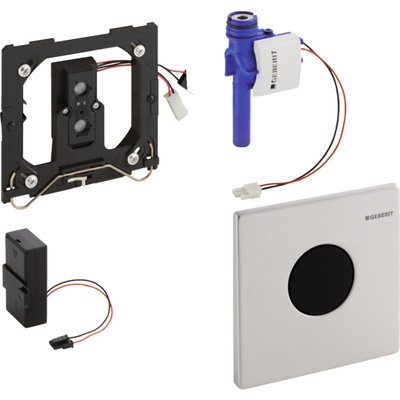 Elektroniczny zawór spłukujący Geberit do pisuaru, zasilanie bateryjne, Mambo, stal nierdz., okrągły