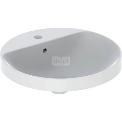 Umywalka GEBERIT Variform okrągła, biała / KeraTect, 480mm, otwór na baterię na środku, wpuszczana w blat, z odpływem przelewowym, półka od ściany