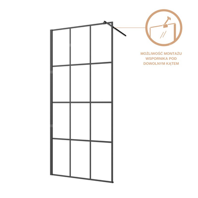 Kabina walk-in szkło - geometryczna kratka profil czarny