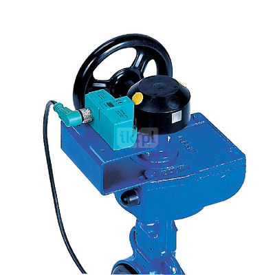 Ręczna przekładnia ślimakowa, smarowana fabrycznie - dożywotnio, napędzana kółkiem ręcznym wyposażona w dwa wyłączniki krańcowe indukcyjne DN 500