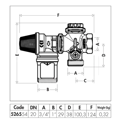 Hydrauliczna grupa bezpieczeństwa do zasobników c.w.u.  DN 20 (3/4")